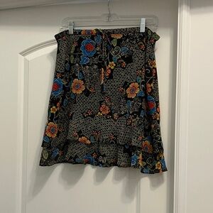 Intuitions Flouncy Bright Floral and Black Skirt size 12